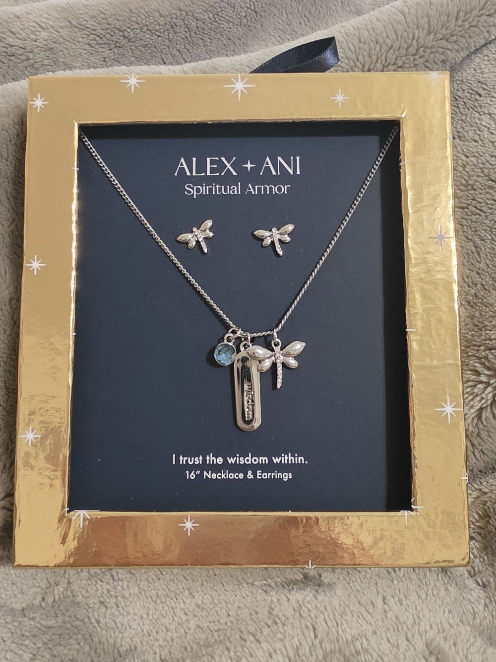 Alex And Ani Gold Dragonfly Necklace & Earrings Set - Gold